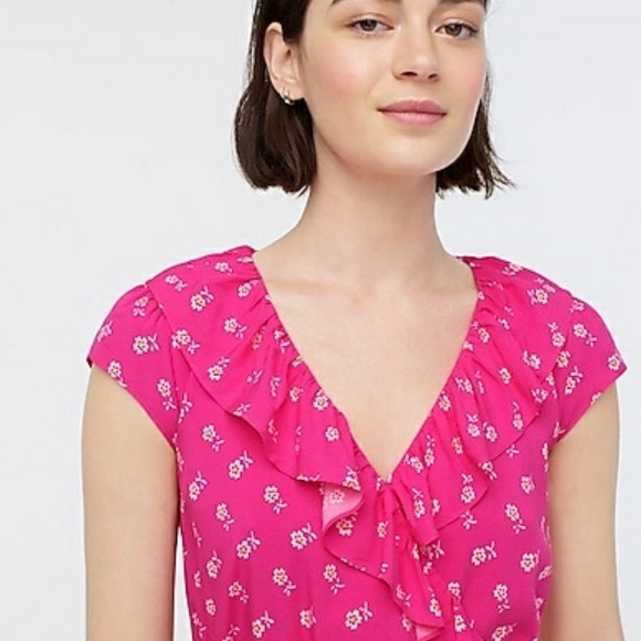 NWT J. Crew Pink Floral Print Ruffle Dress - Picture 2 of 10
